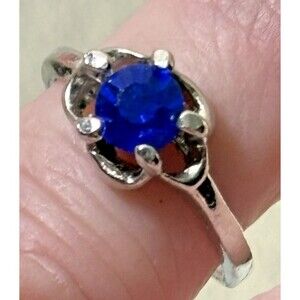 Womens 5-1/2 Blue Stone Prong Set Silver Tone Solitaire Ring